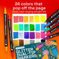 ARTISTRO 24 Sparkly Glitter Dual-Tip Paint Pens – Dazzling Markers with Acrylic