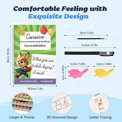 3 Pack Magic Grooved Cursive Handwriting Workbook,Reusable Cursive Tracing Bo…