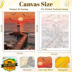 NKVNKV Paint Numbers Lighthouse Frameless 20×16″