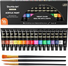 Acrylic Paint Set, 16 x12ml Tubes Artist Quality Non Toxic Rich Pigments Colo…