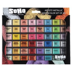 Soho Urban Artist Metallic Watercolors Set 48 Vibrant Metallic Half Pans In