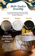Kintsugi Repair Kit for Ceramics, Kintsugi Japanese Pottery Repair Kit W/Practic