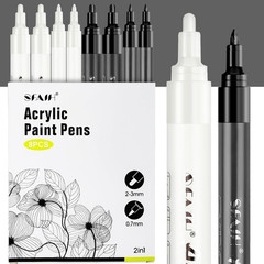Acrylic Black Paint Pens – 8 Pack 2-3MM Medium Tip & 0.7MM Extra Fine Black Perm