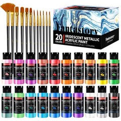 Metallic Iridescent Acrylic Paint Set – 20 Colors, 12 Brushes, Multi-Surface Use