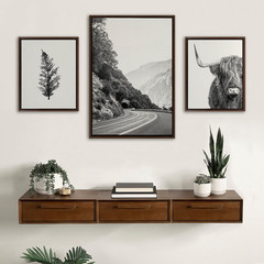 Sylvie Highland Cow, Wandering and Vintage Botanical Black and White Framed Line
