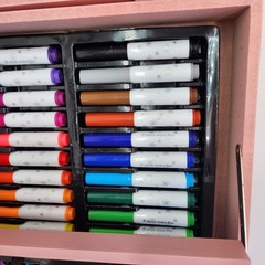 145pc Deluxe Mixed Media Art Set Pink Wooden Case READ DESCRIPTION DAMAGE Case