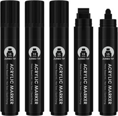 BIGTHUMB Black Poster Markers Jumbo: 5 Pcs 15Mm Wide Tip Thick Acrylic Paint Pen