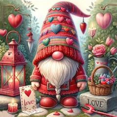 5D Valentine Gnome Diamond Art Kits for 14 inches x 14 inches, D009-US