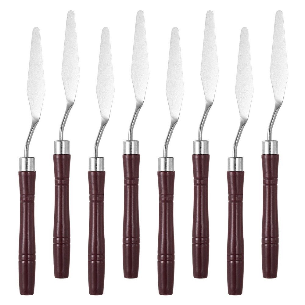 7.83″ 8 Pcs Stainless Steel Palette Knife Round Plastic Handle Point #4 Dark Red