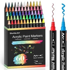 Shuttle Art 60 Colors Dual Tip Acrylic Paint Markers Brush Tip and Fine Tip A…
