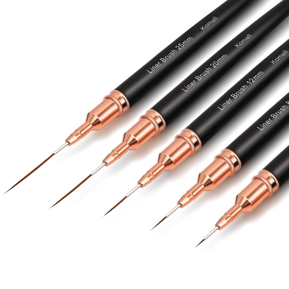 Komall Metallic Nail Art Brushes, 5Pcs Liner Brush Set, UV Gel Polish Black