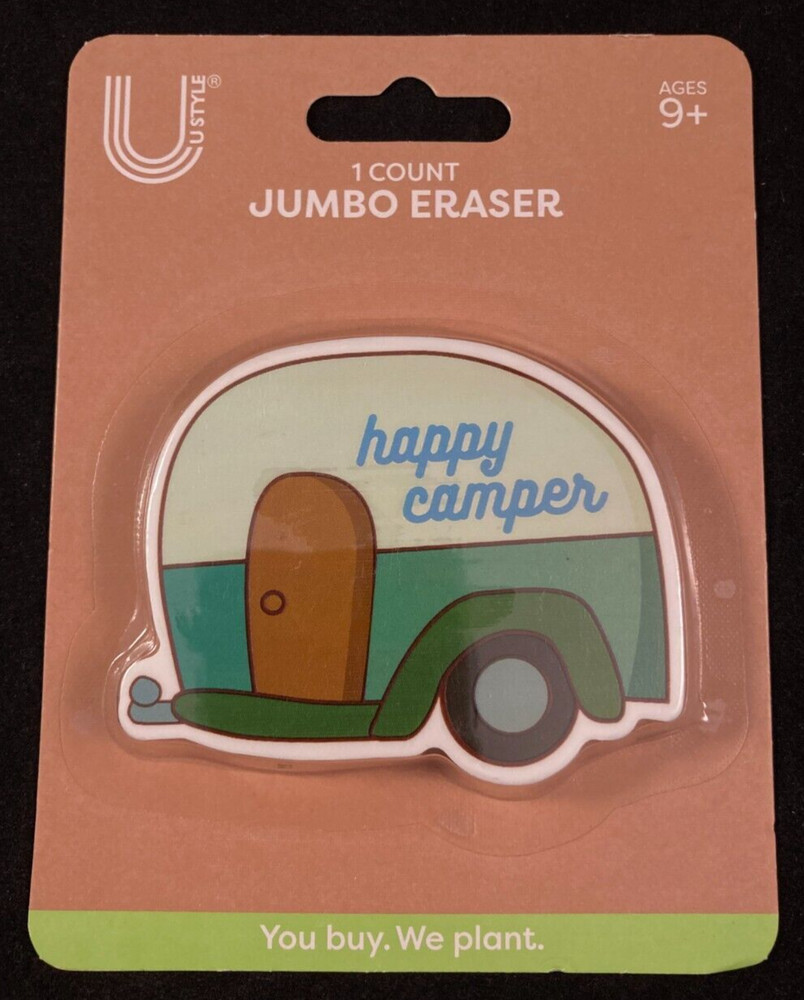 U Style – Jumbo Eraser – Happy Camper – Approx. 2 3/8″ x 2 7/8″