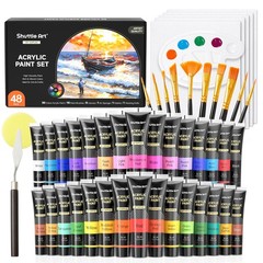 48 Pack Acrylic Paint Set, 30 Colors Acrylic Paint (36ml) with 10 Brushes 5 C…
