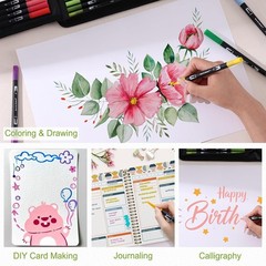 60 Colors Brush & Fine Dual Tip Watercolor Markers for Adult Coloring Books N…