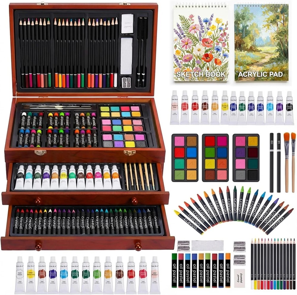 TMOL Art Supplies, 175-Pack Deluxe Art Set Drawing Painting Kit with 2 Drawing P