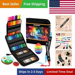 48 Colors Acrylic Paint Markers, Dual Tip with Fine Tip and Brush Tip Pens fo…