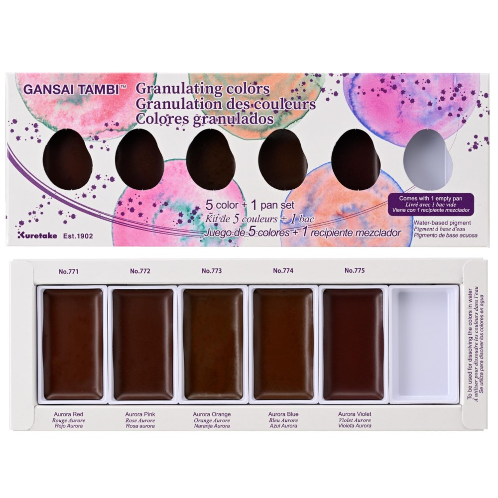 Kuretake Gansai Tambi Granulating Watercolor Set, 5 Colors, Professional, Japan