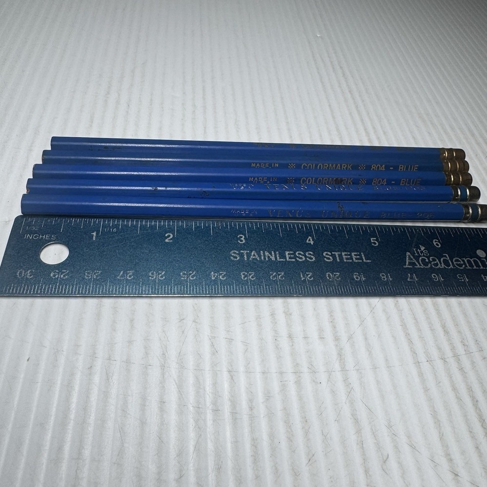 Lot Of 5 Blue Color Pencils, 2 Venus 1206 & 3 Colormark 804