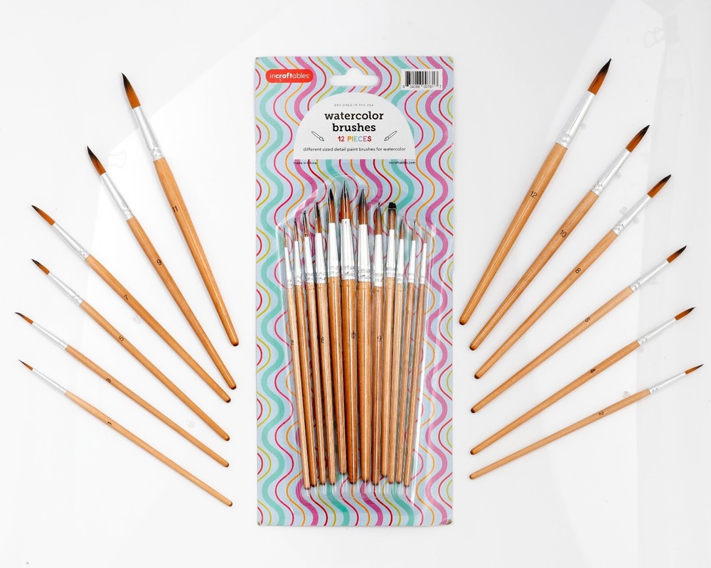 Incraftables Watercolor Paint Brushes Set 12pc, Round Art Brushes for Painting