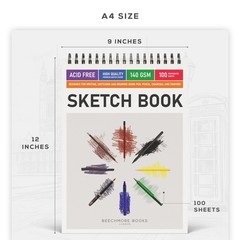BEECHMORE BOOKS 9″x12″ Spiral Bound Sketchbook – 100 Perforated Sheets 140 GS…