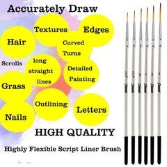 Sdanart Script Liner Paintbrush 6 PCS Highly 000,00,0,1,2,3, Orange Color