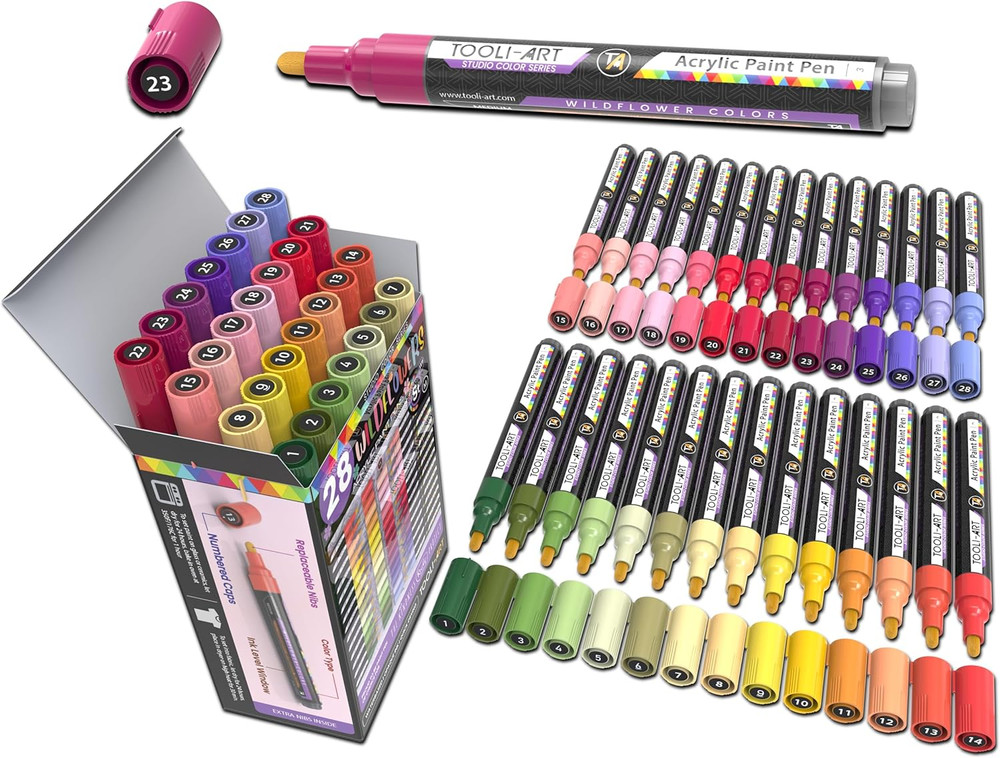 28 Wildflower Colors Acrylic Paint Pens Studio Color Series Markers Set 3Mm Medi