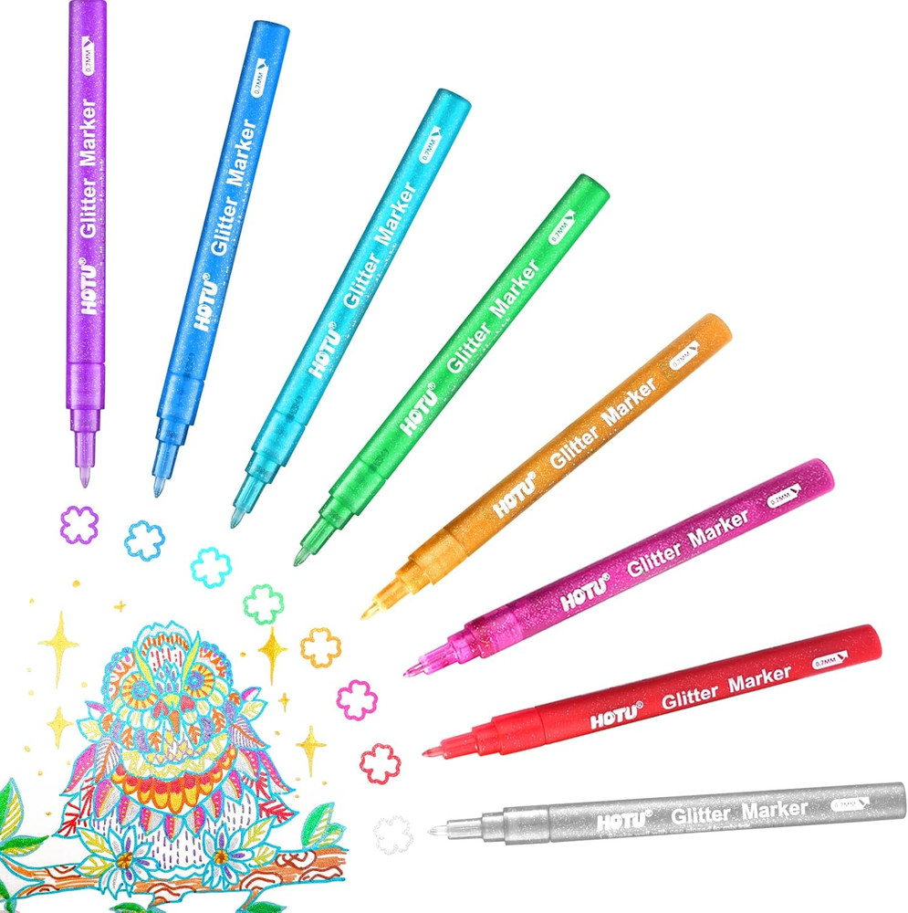 Glitter Markers Pens, 8 Colors Glitter Gel Pens Metallic Paint Marker for Rock P