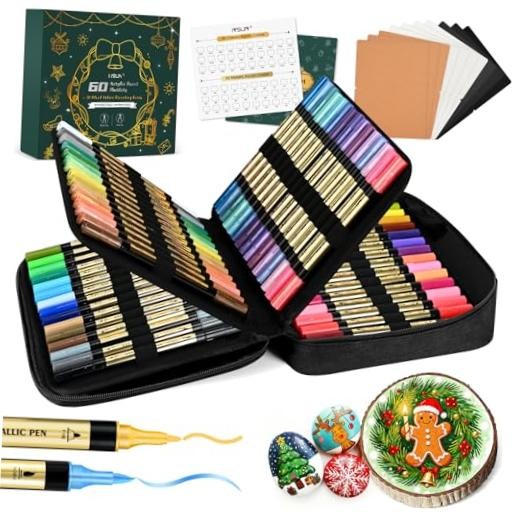 Metallic Marker Pens, 30 Metallic & 30 60 colors (30 metallic, 30 regular)