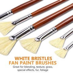 Artist Fan Paint Brush Set Of 7 White Hog Bristle Natural Hair Antishedding Brus