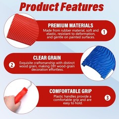 6PCS Wood Grain Painting Tool Set Faux Wood Graining Roller Rubber DIY Kit
