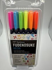 Tombow 56437 Fudenosuke Neon Brush Pen, 6-Pack. Hard Tip Fudenosuke Brush Pens
