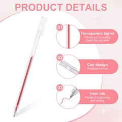 1 mm Glitter Gel Pens, 8 Pcs Fine Point Colored Gel Pens, Red Series