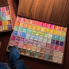 Glitter Watercolor Paints Set,48 Colors Watercolor Paint, Wooden box, for artist