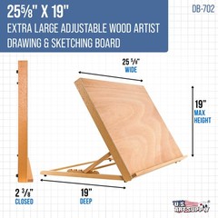 US Art Supply X-Large 25-5/8″ x 19″ (A2) Artist Adjustable Wood Drawing Board
