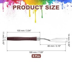 7.09″ 8 Pcs Stainless Steel Palette Knife Round Plastic Medium Pointed, Dark Red