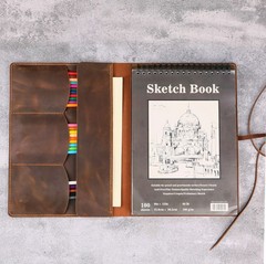 Full Grain Leather Sketchbook Sketch book Cover For 9×12 Top Spiral Sketch Pad