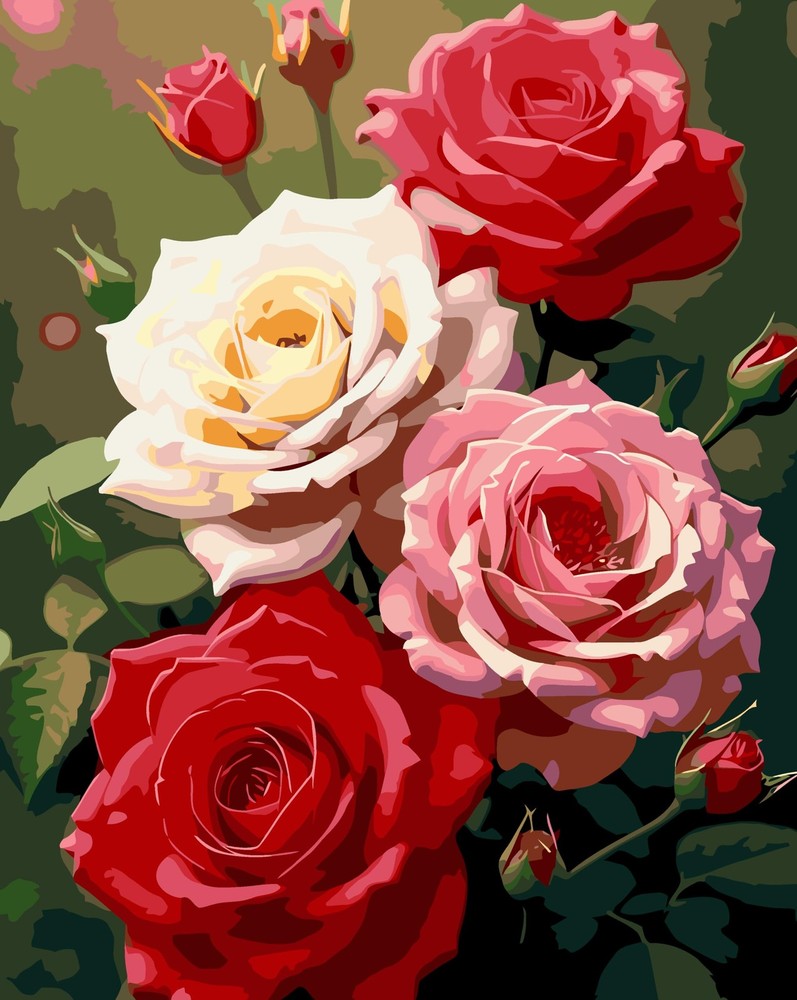 Acrylic Paint by Numbers Kit, Colorful Flowers, 16×20, Unframed Adult Art