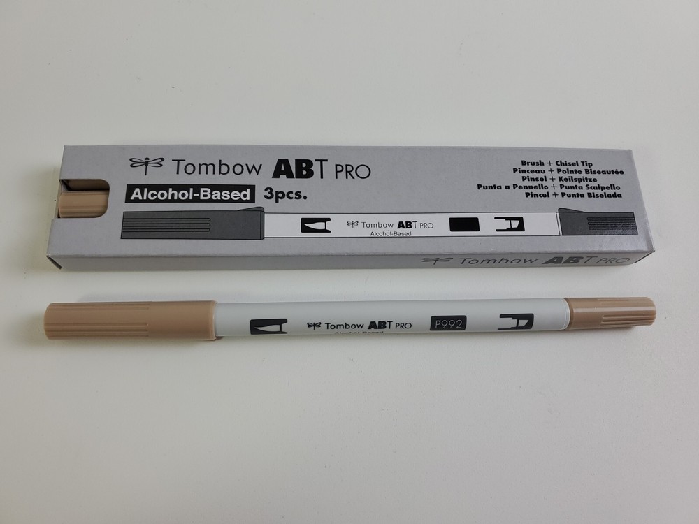 3 Pack Sand Tombow ABT PRO Calligraphy Marker Dual End Chisel Tip + Brush