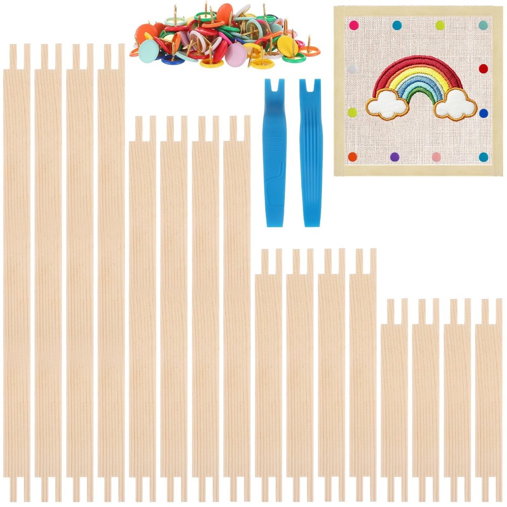 16 Sets Stretcher Bars for Needlework with 100 Tacks, 4 Sizes 16Pcs Wooden Ca…