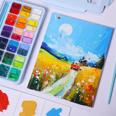 Gouache Paint Set, 36 Colors X 12Ml Twin Jelly Cup Design with 3 Paint Brushes a