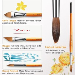 Sable Watercolor Brushes Kolinsky Paint for Artists Yellow