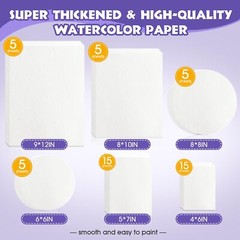 50 Sheets Watercolor Paper Bulk 6 Sizes 9×12 8×10 8×8 300 GSM White Painting