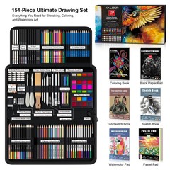 KALOUR 154PCS Artists Art Supplies – Drawing Kit with 6 Sketchbook,Tutorial,C…