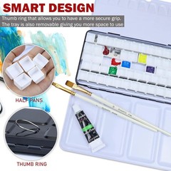 Large Empty Watercolor Palette Tin with Lid – Holds 48 Half Pans (63 Included),
