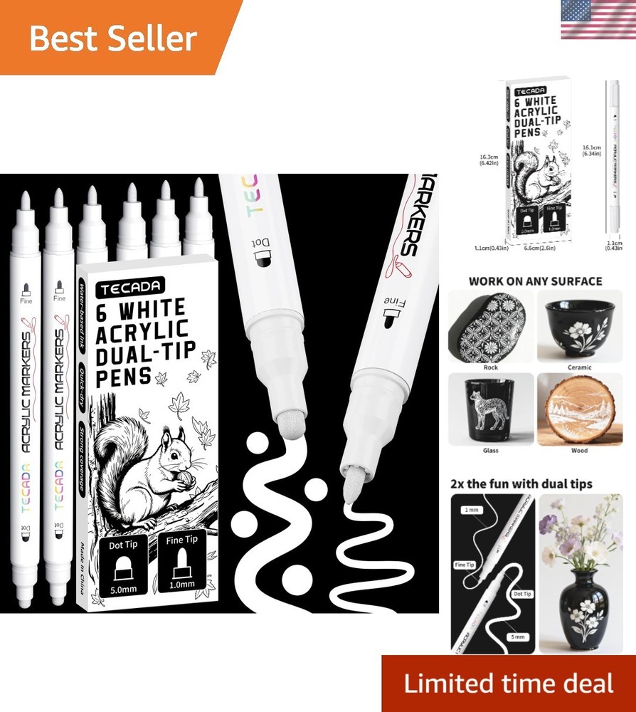 Versatile 6-Pack White Acrylic Paint Markers for Fabric, Wood, Rock & More