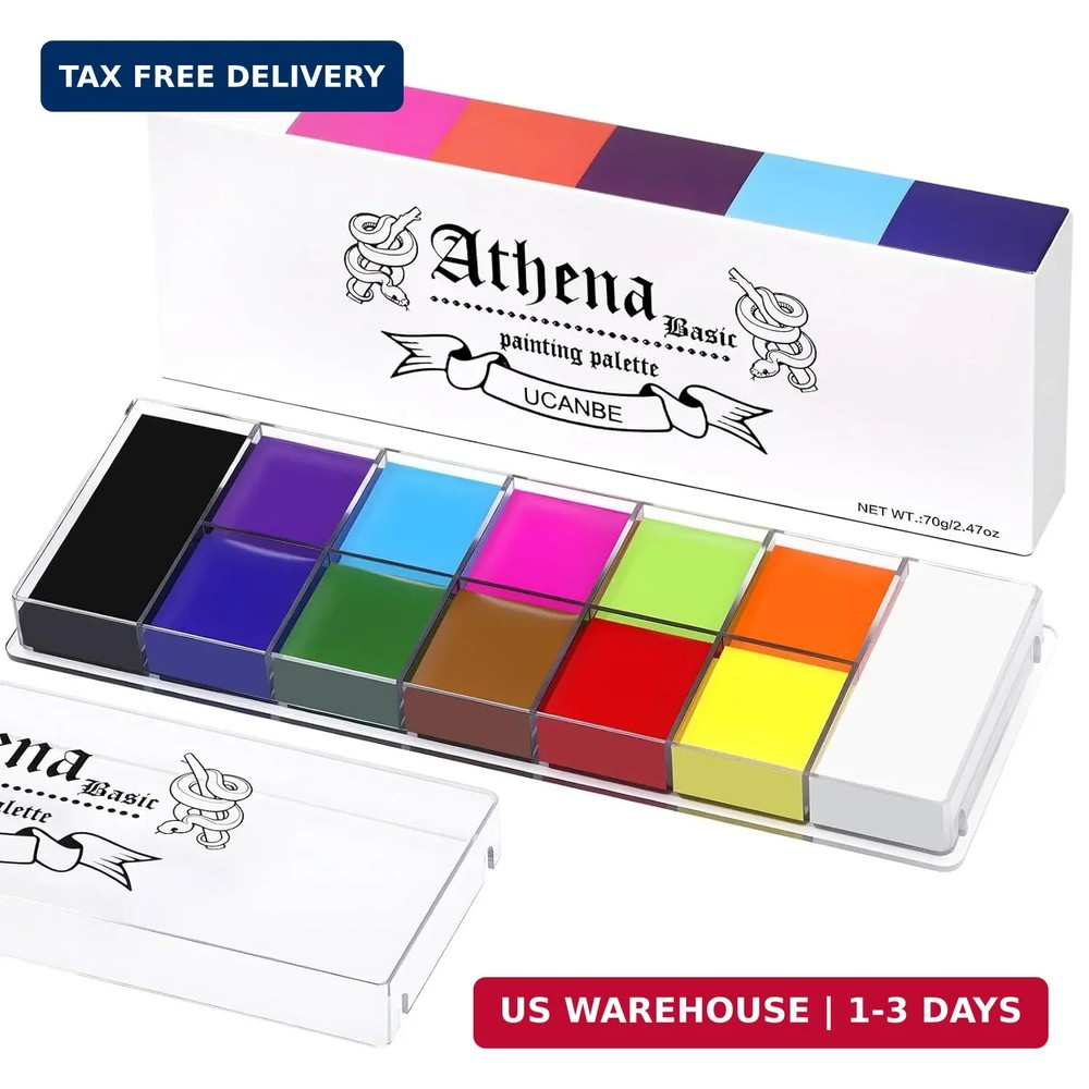 UCANBE Athena Basic Face Body Paint Oil Palette, 12 Color Large Black White Prof