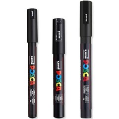 – Ultra Fine to Fine Paint Marker Pens Set – PC-1MR, PC-1M, PC-3M – Black Ink…