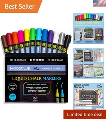 Versatile 12 Liquid Chalk Markers – Easy Clean, Odorless & for Various Surfaces