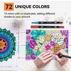 Artugn Dual Markers Brush Pens for Adult 1 Count (Pack of 72), 72 Colors