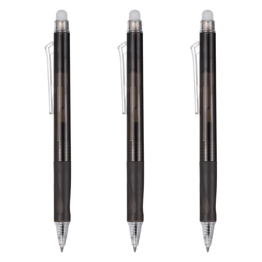3Pcs 0.5mm Fine Point Retractable Erasable Gel Pens Comfortable Grip, Black